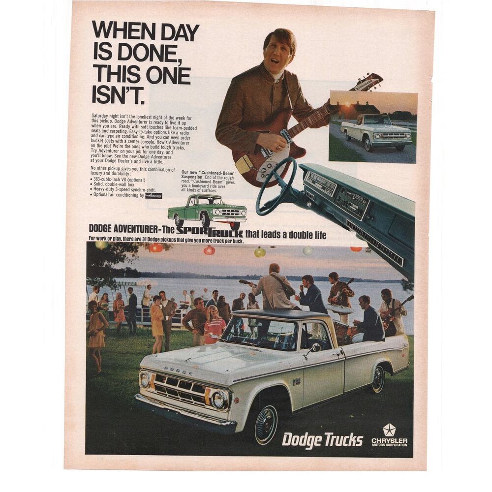 Dodge Truck Magazine Advertisement Color 1968 Pick Up Chrysler Guitar Vintage